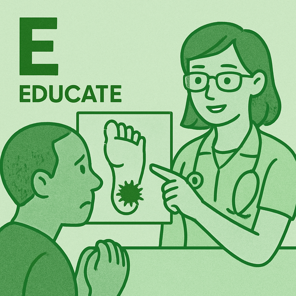 E  Educate  imagem em verde onde o paciente patologia do p  sensibilizado